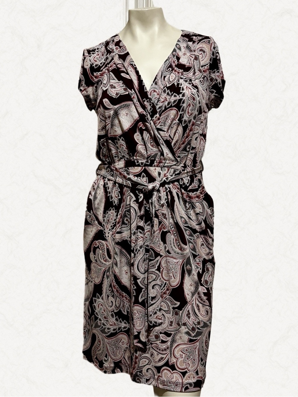 Banana Republic Paisley Mock Wrap Belted Dress XS EUC Boho Career